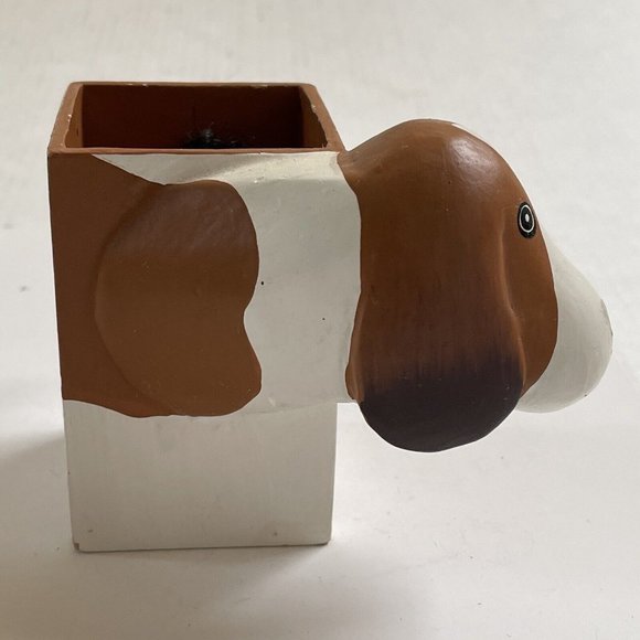 Basset Hound Wooden Pencil Pen Holder Organizer Home Decor Dog Lover White Brown - Picture 4 of 6
